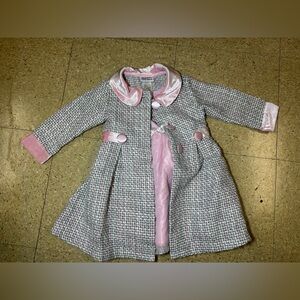 Blueberi Boulevard Infant Girls Grey Pink Tweed Like Pea Coat & Dress‎ Set 24m